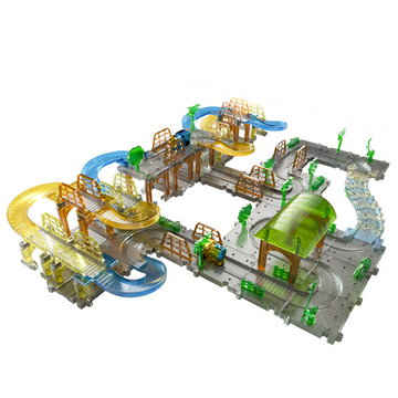 Circuit voiture enfant 132 pcs DIY train électrique avec lumière piste multicouche piste de course pour 4-6 ans garçons et filles